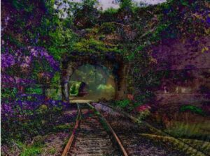 A train tracks through a tunnel Description automatically generated